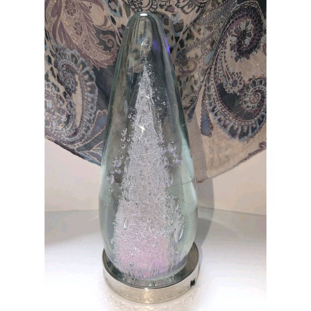 Pyramid Obelisk Art Glass Sculpture 10.5" Bubble Hand Blown 8lbs Rare Vintage